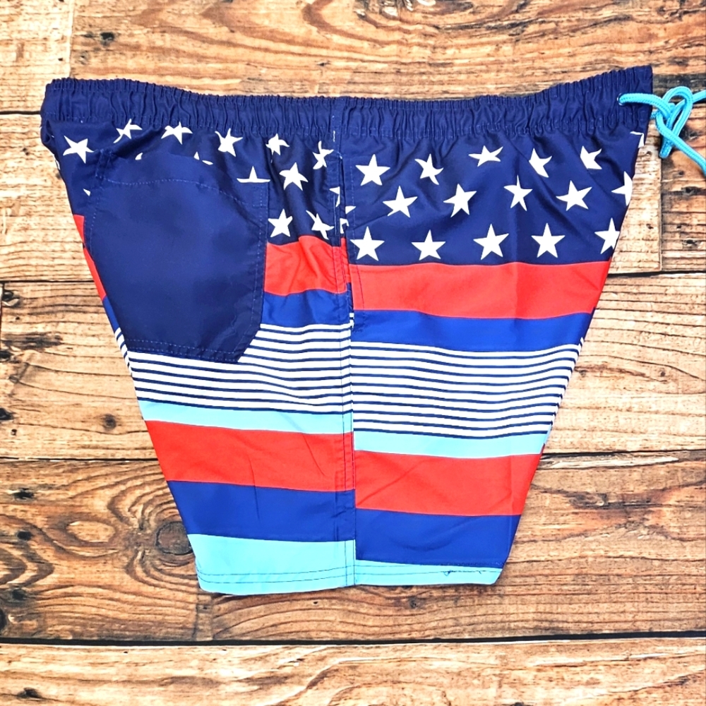 Way To Celebrate Men's Patriotic Americana Print Swim Trunks Size 2XL & XL